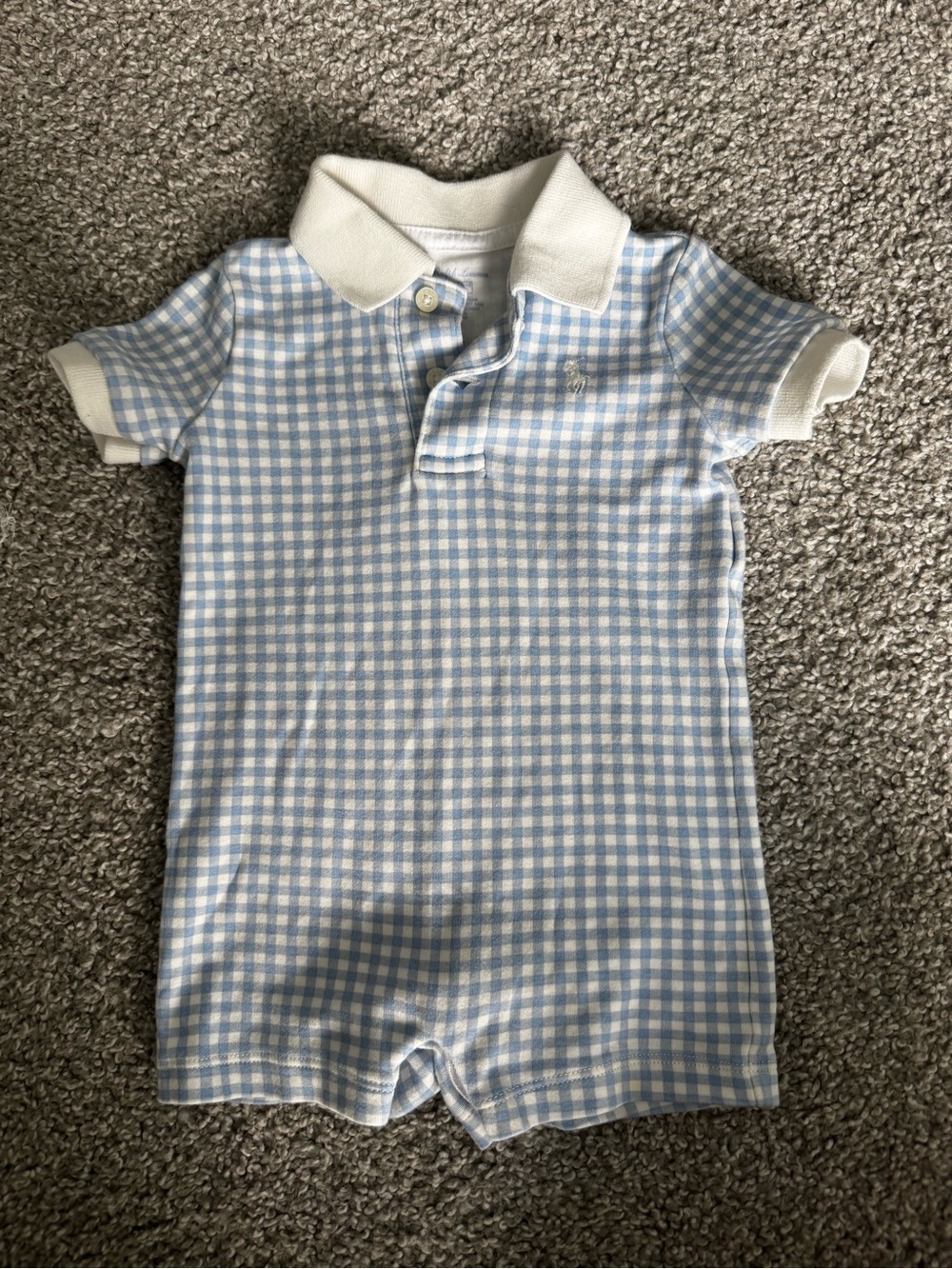 Polo by Ralph Lauren Light Blue and White Gingham Polo Romper